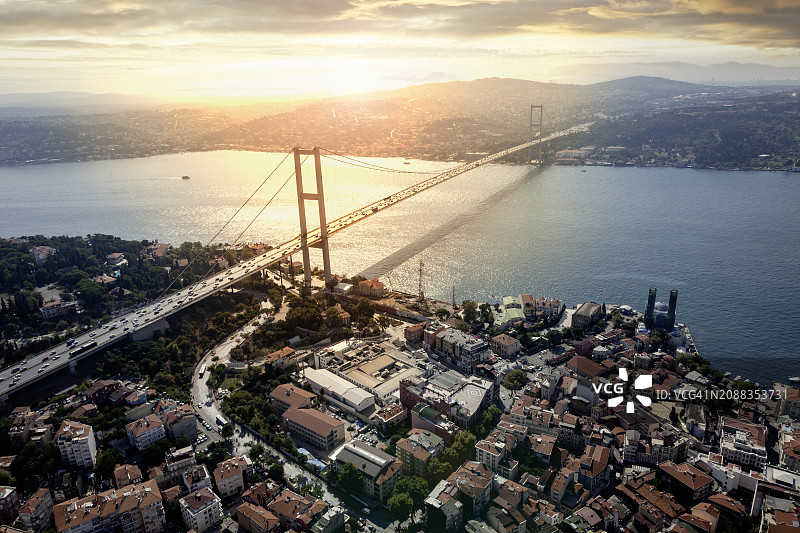 博斯普鲁斯海峡大桥与海峡鸟瞰图图片素材