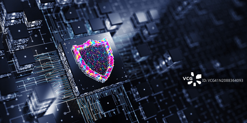 盾牌。智能安全系统。技术概念。文案空间图片素材