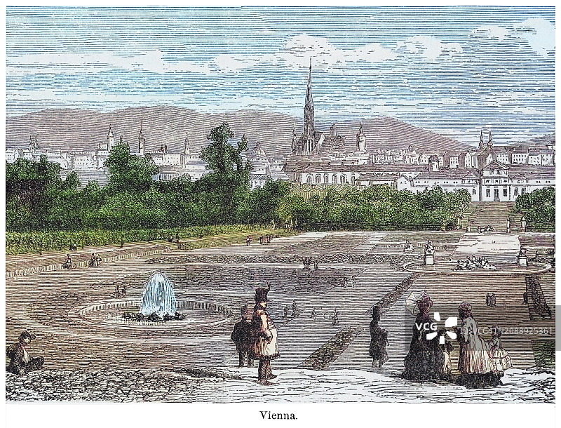 维也纳古老雕刻插图，奥地利图片素材