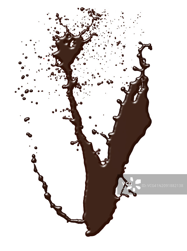 白色背景上的热巧克力滴和飞溅图片素材