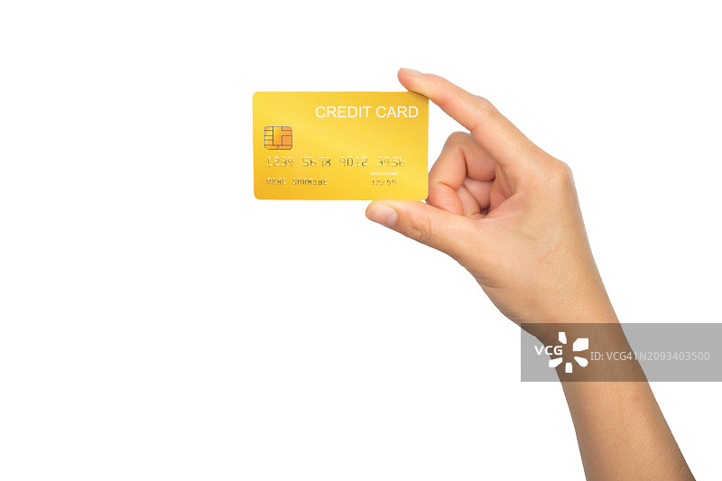 手持黄色信用卡图片素材