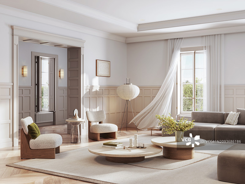电脑生成的具有现代装饰的温馨客厅图片素材