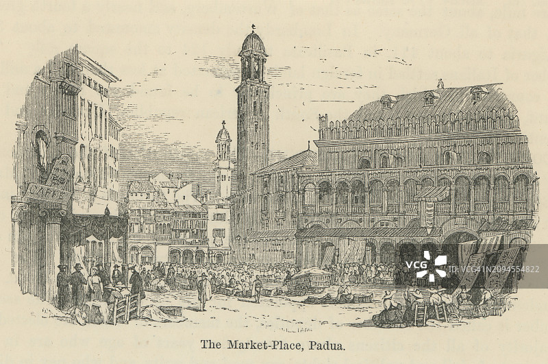 意大利北部威尼托帕多瓦市场古老雕刻插图图片素材