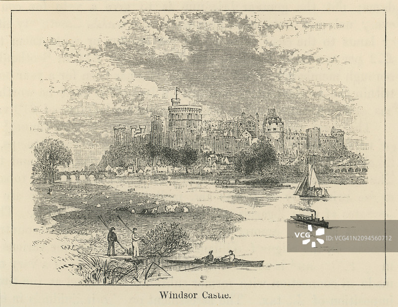 温莎城堡皇家住所古老雕刻插图图片素材