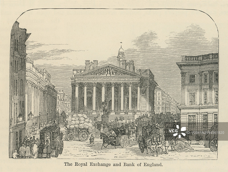 英格兰伦敦皇家交易所和英格兰银行老照片图片素材