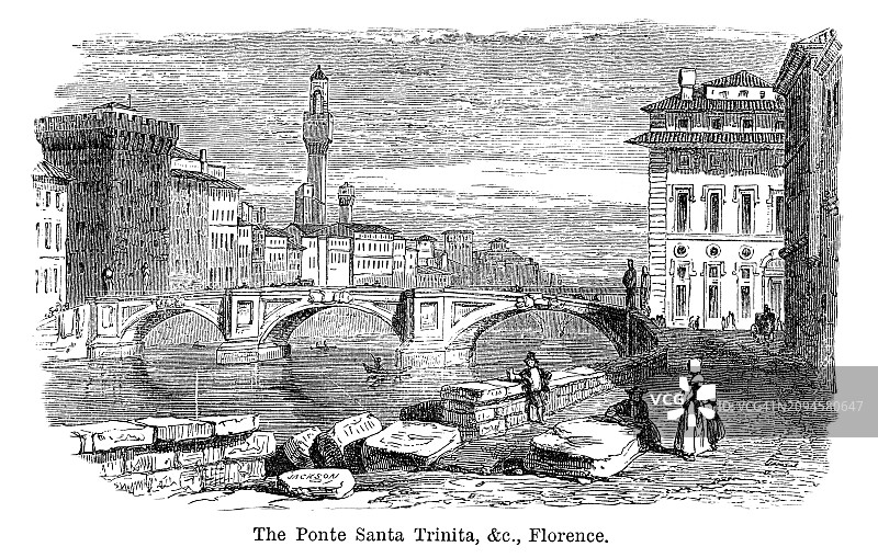 古代版画：佛罗伦萨圣三一桥（托斯卡纳地区首府）图片素材