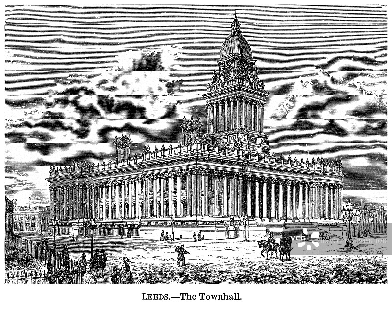 英国西约克郡利兹市复古雕刻插图图片素材