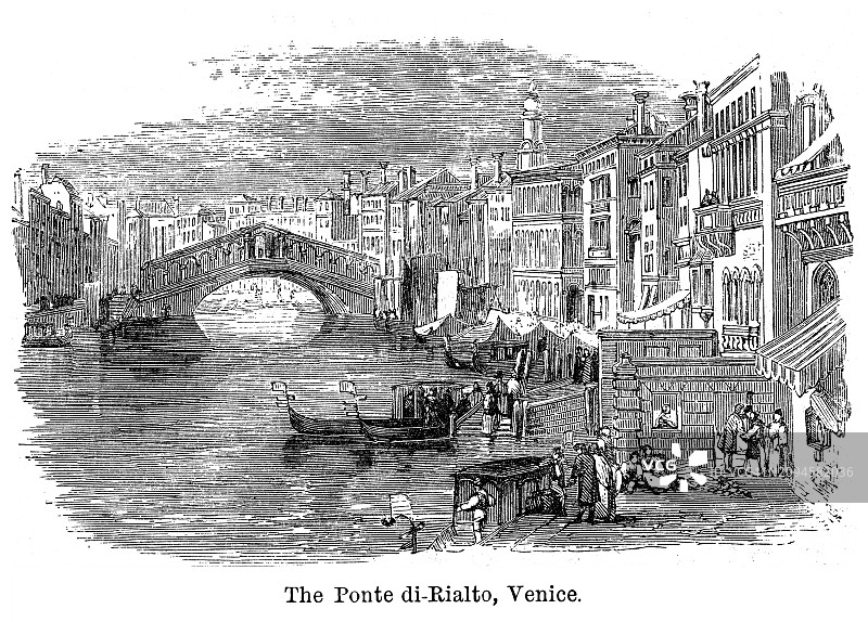 意大利威尼斯里亚托桥旧版画图片素材