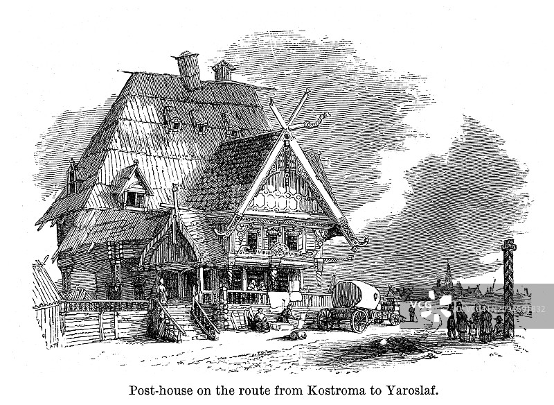 古董版画：科斯特罗马到雅罗斯拉夫尔的古驿站图片素材