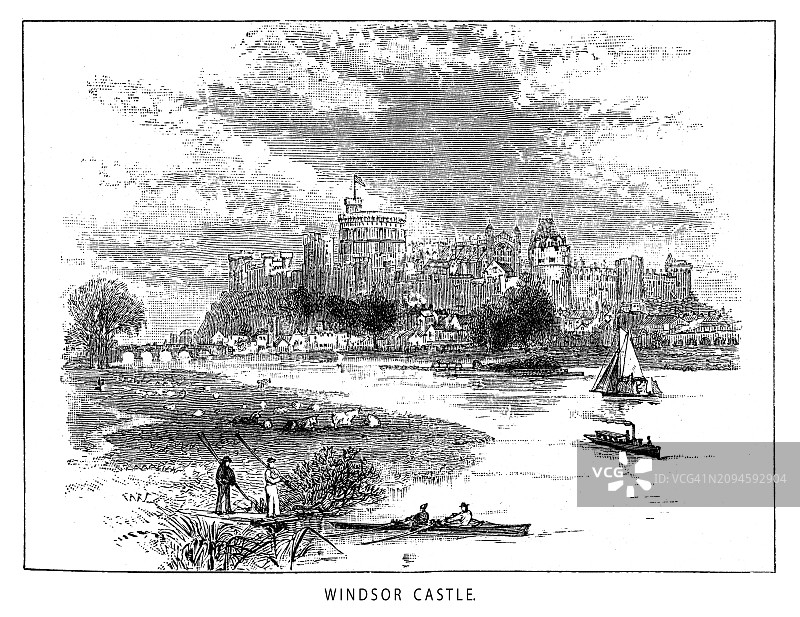 温莎城堡皇家住所古老雕刻插图图片素材