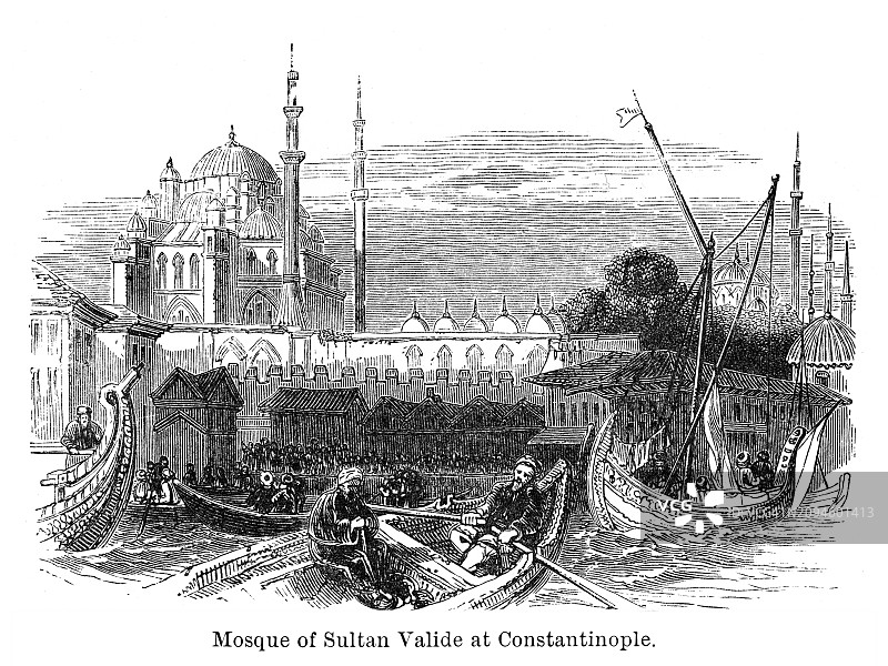 佩尔泰夫尼阿尔皇太后清真寺古版画插图图片素材