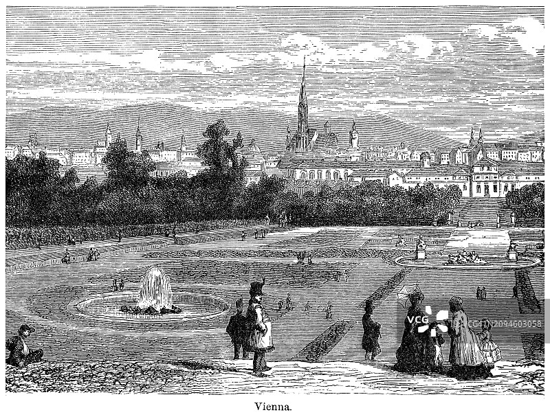 维也纳古老雕刻插图，奥地利图片素材