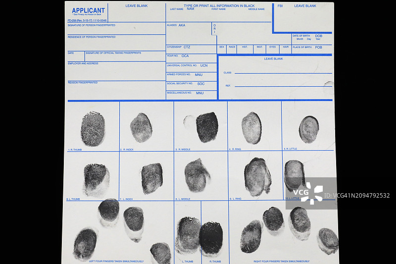 犯罪记录文件上的指纹图片素材