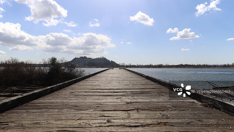湖边空荡的木板路图片素材