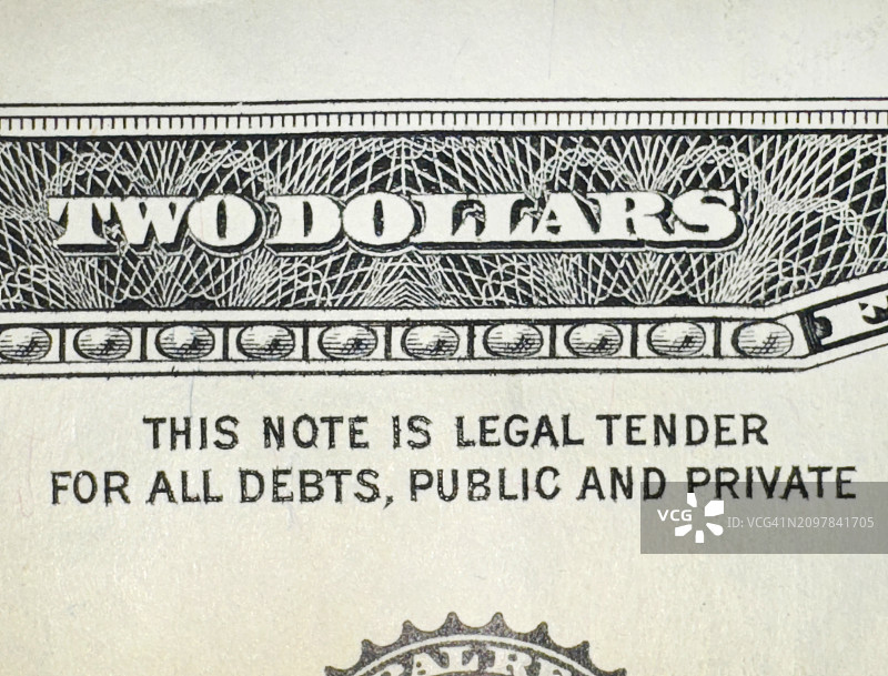 美国纸币2美元钞票特写图片素材