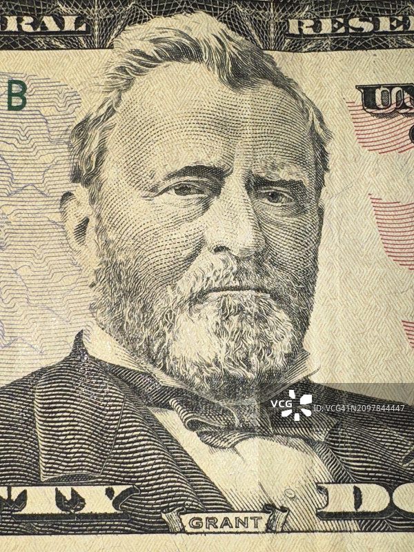 50美元纸币：尤利西斯·S·格兰特肖像特写图片素材