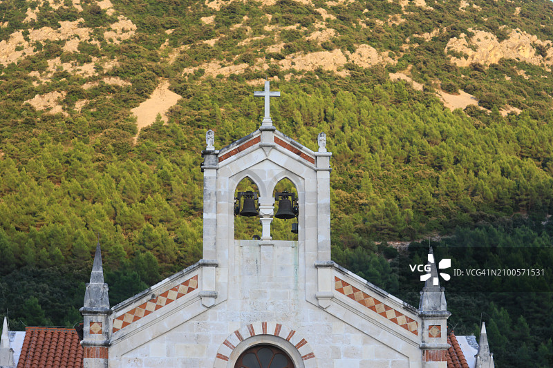 克罗地亚斯通要塞城镇中圣布莱斯教堂的正面图片素材