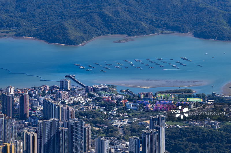 沙头角：中国香港与中国内地之间的管制站航拍图片素材