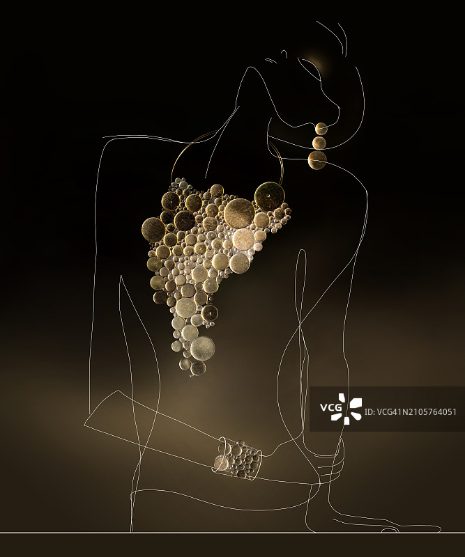 金色蕾丝项链耳环和手镯图片素材