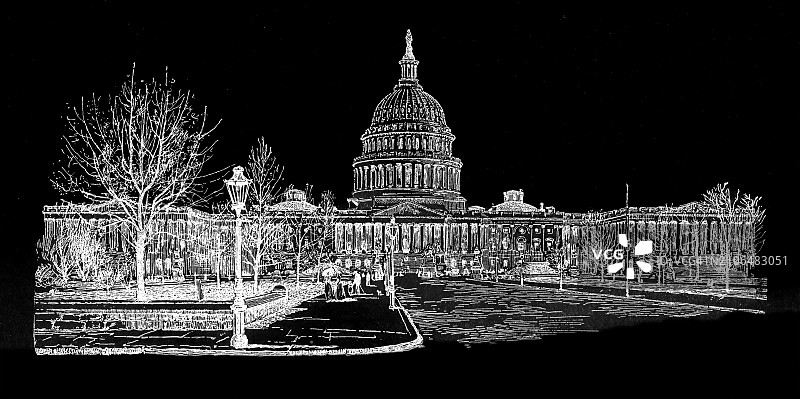 美国国会大厦旧插图图片素材