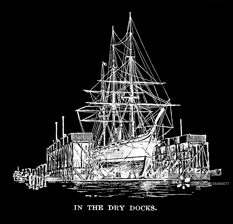 古版画：苏格兰格拉斯哥的干船坞图片素材