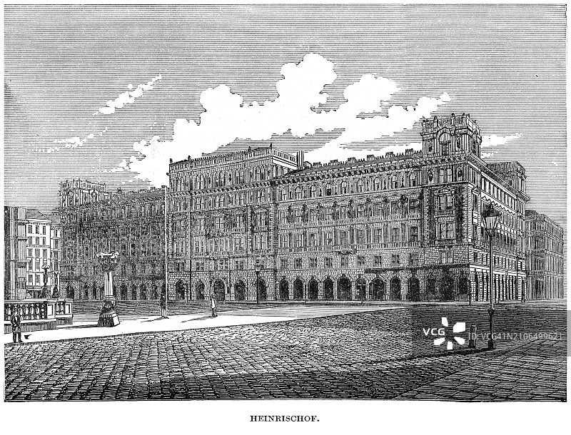 奥地利维也纳海因里希霍夫的老式雕刻插图 - 建于1861年至1862年图片素材