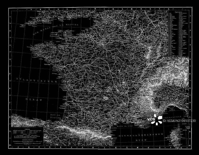 老式石印彩绘：法国地图图片素材