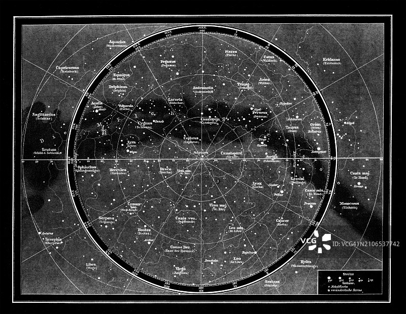 天文学插图：北半球星图（星云和星团）图片素材