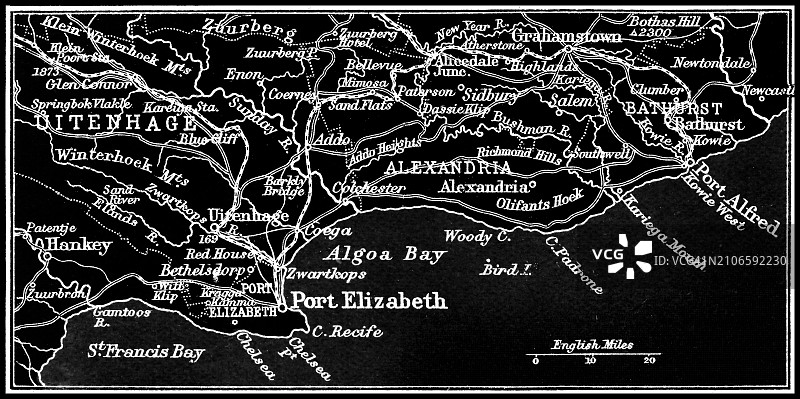 南非东开普省主要海港城市古董彩 lithograph 地图图片素材