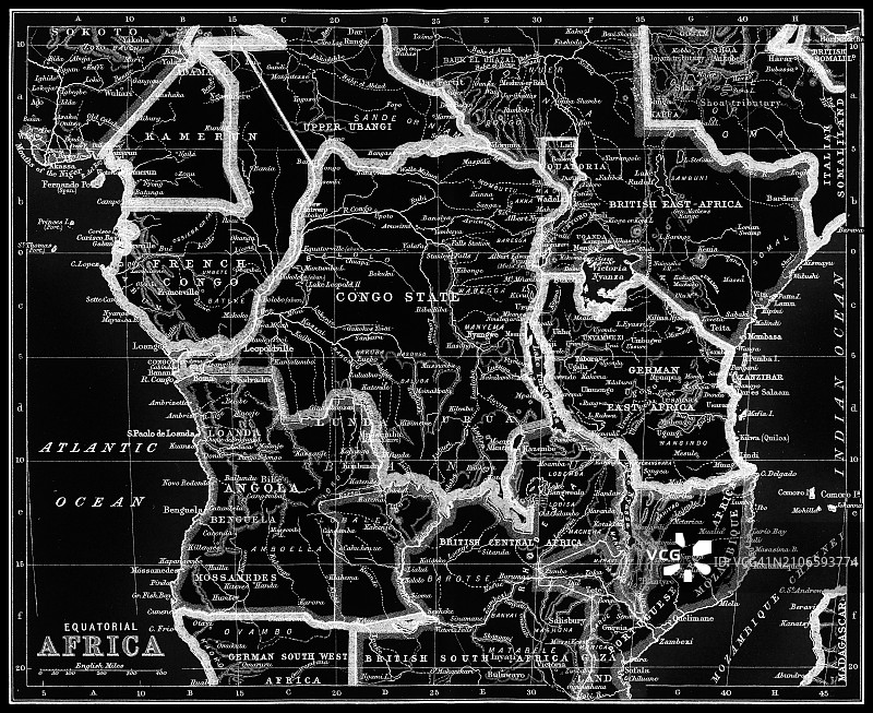 赤道非洲古老的彩色石印地图图片素材