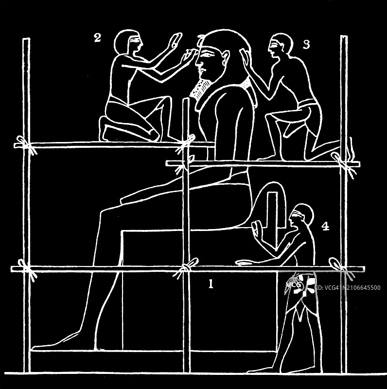 埃及雕塑家工作场景古版画图片素材