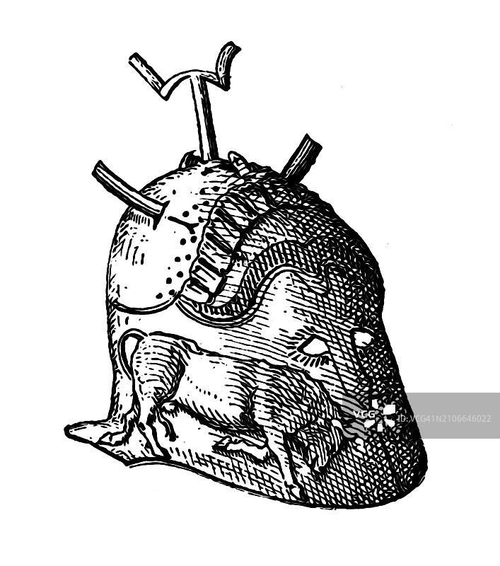 古代头盔古老雕刻插图图片素材