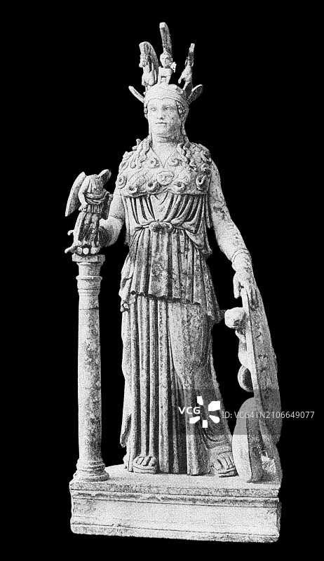 雅典娜雕像老式版画图片素材