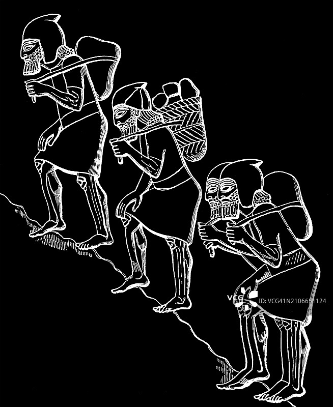 亚述新帝国国王辛那赫里布统治时期犹太囚犯的老式雕刻插图图片素材