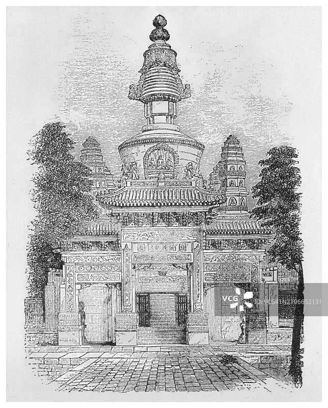 北京佛教寺庙入口古老雕刻插图图片素材