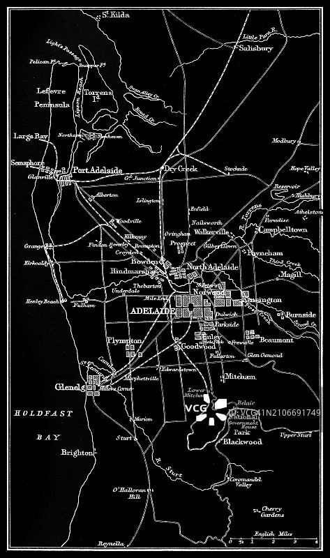 澳大利亚南澳大利亚州首府阿德莱德彩色石印地图图片素材