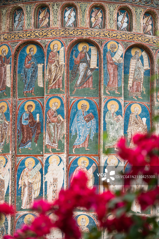 罗马尼亚沃罗内茨修道院美丽的宗教画作图片素材