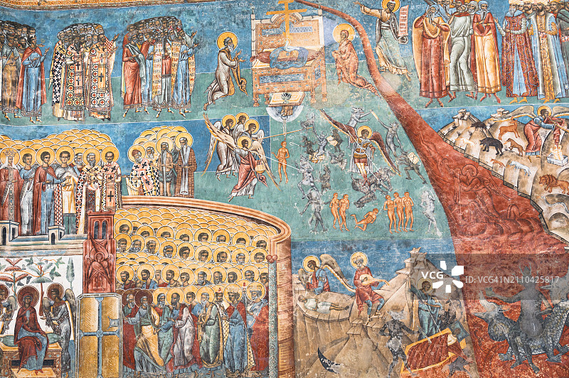 罗马尼亚沃罗内茨修道院美丽的宗教画作图片素材