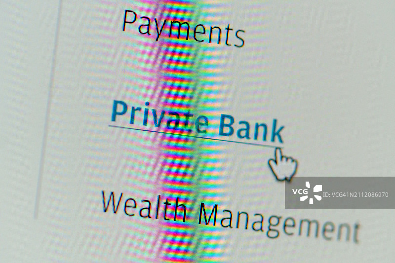 设备屏幕上的“私人银行”超链接图片素材