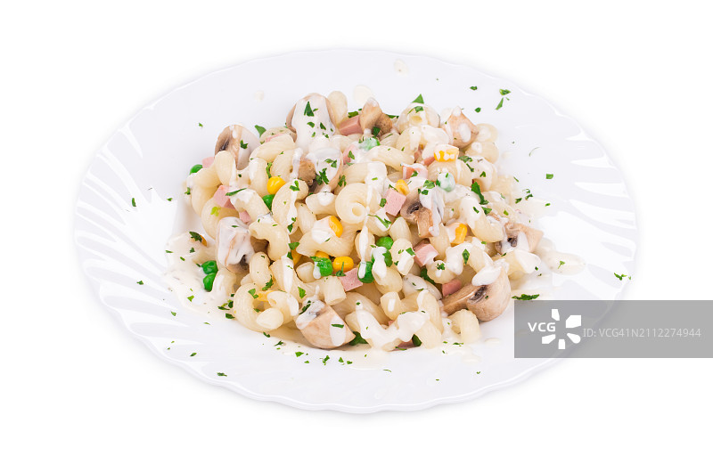 白色背景中盘里的食物俯视图图片素材