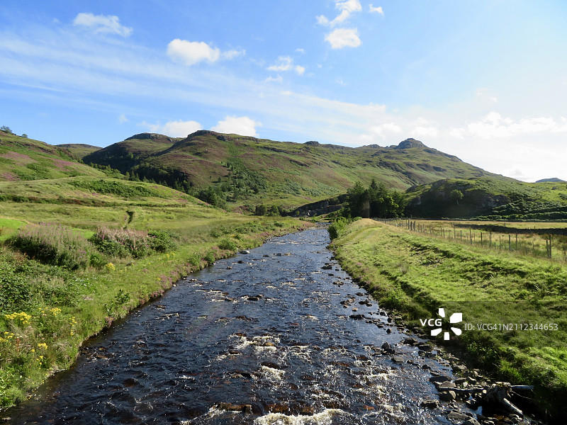英国莱尔格的田野溪流风光图片素材