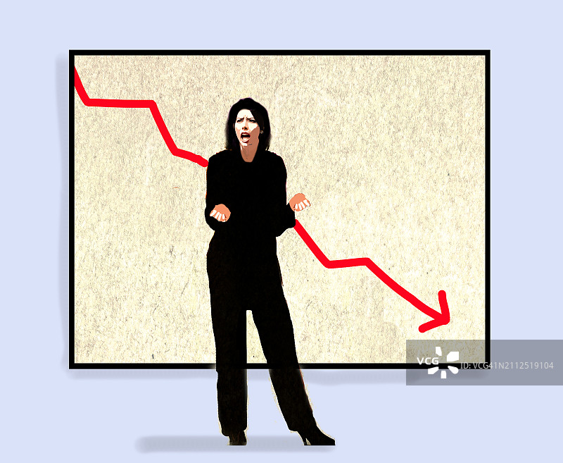 女主持人展示下降箭头图表图片素材