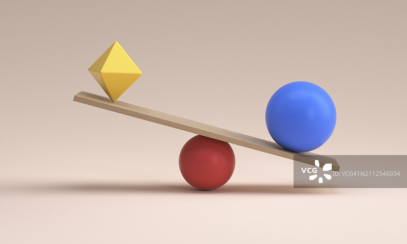 粉色背景上平衡于球体顶部的几何形状图片素材