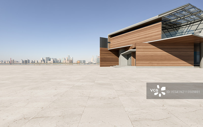 带有城市天际线的现代住宅大理石地板图片素材