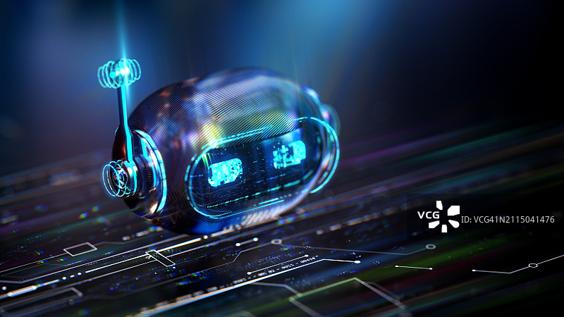 未来背景下的聊天机器人AI，聊天机器人进化背景，处理数据和命令的AI聊天机器人图片素材