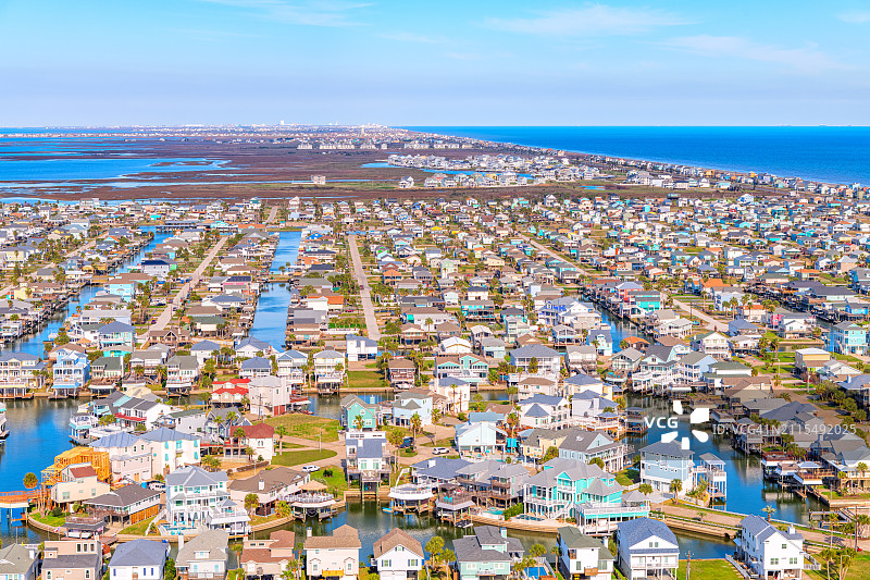 加尔维斯顿岛海滨街区鸟瞰图片素材
