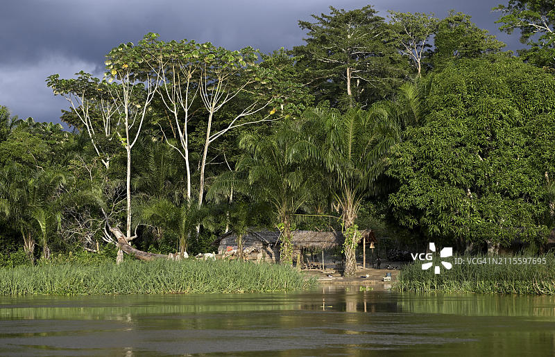 中非共和国桑加-姆巴埃雷省桑加河上的小屋图片素材