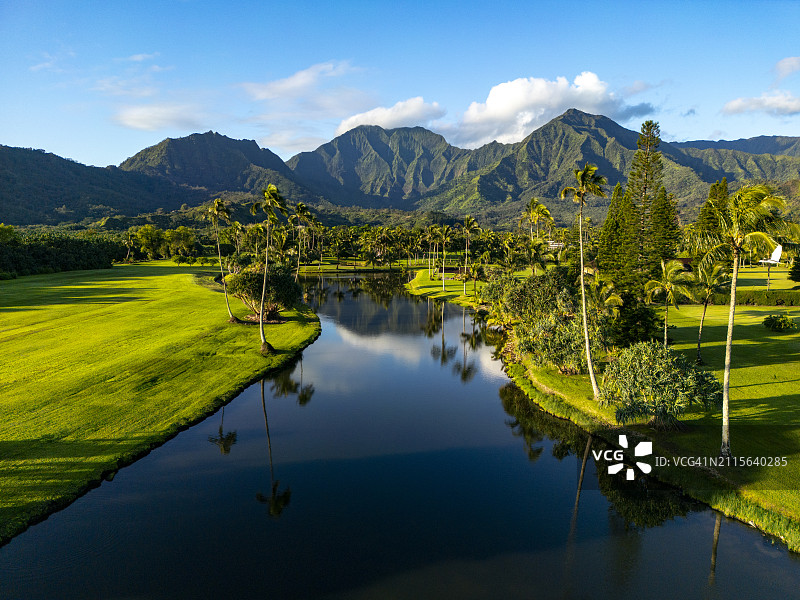 考艾岛哈纳雷湾的航拍景色图片素材