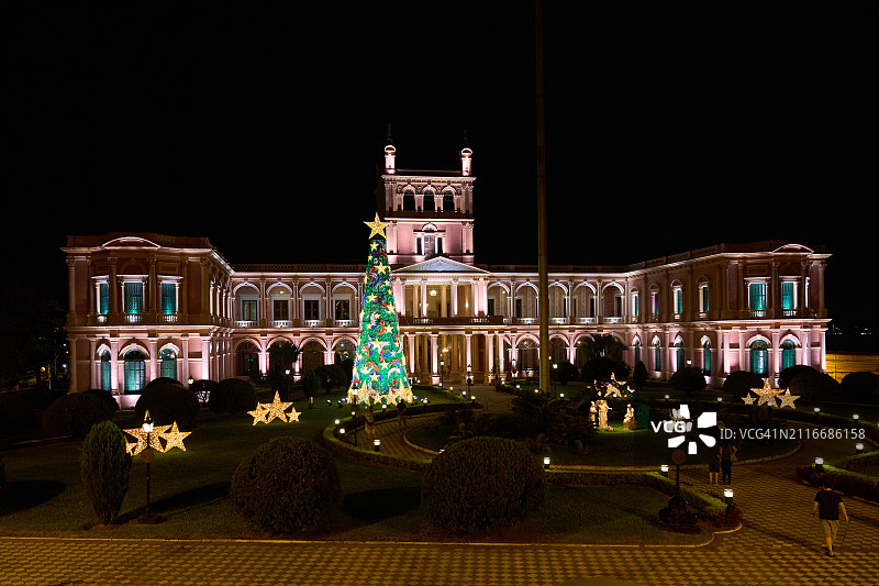 巴拉圭政府宫殿节日灯光图片素材