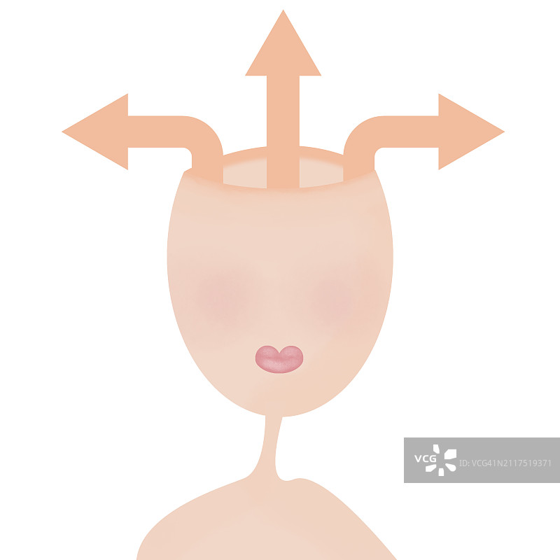 头部打开三箭头指向不同方向插画图片素材